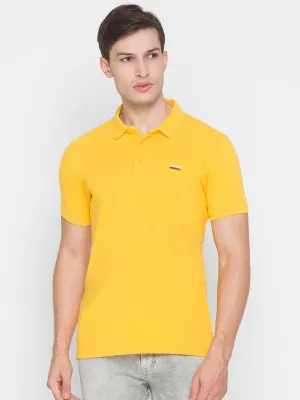 Spykar Men Yellow Cotton Slim Fit Round Neck Polo T-Shirt