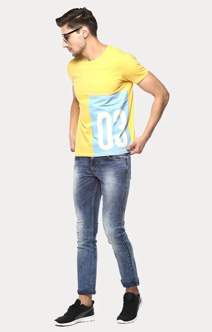 Spykar Yellow Printed Slim Fit Men T-Shirts