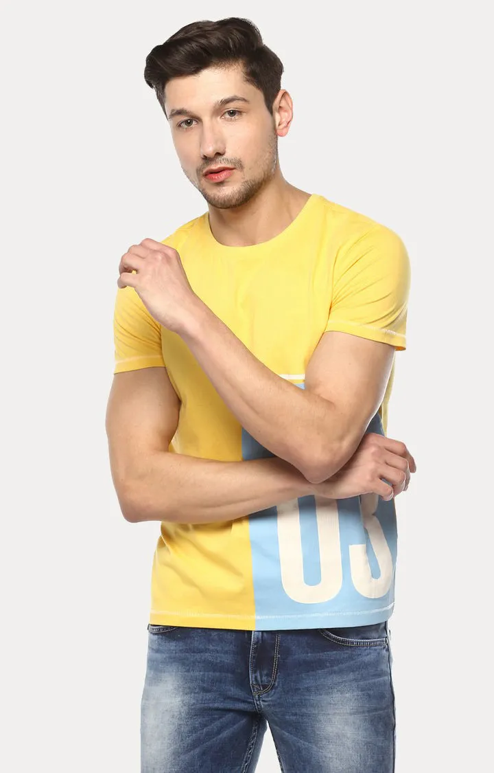 Spykar Yellow Printed Slim Fit Men T-Shirts