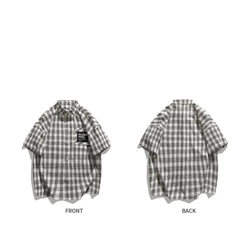 Trendy Plaid Retro Cotton Short Sleeve Shirt