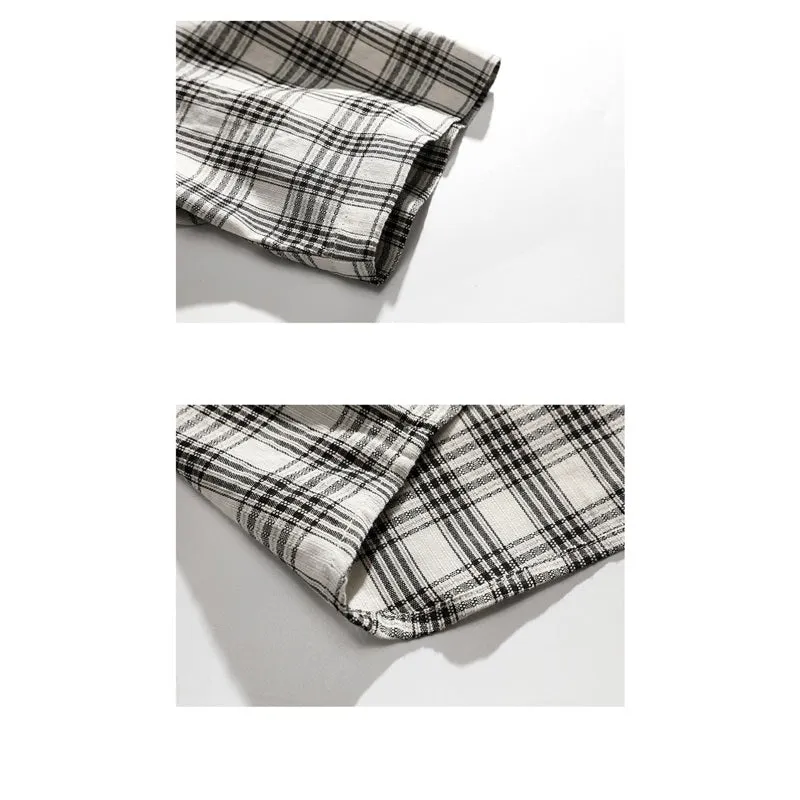 Trendy Plaid Retro Cotton Short Sleeve Shirt