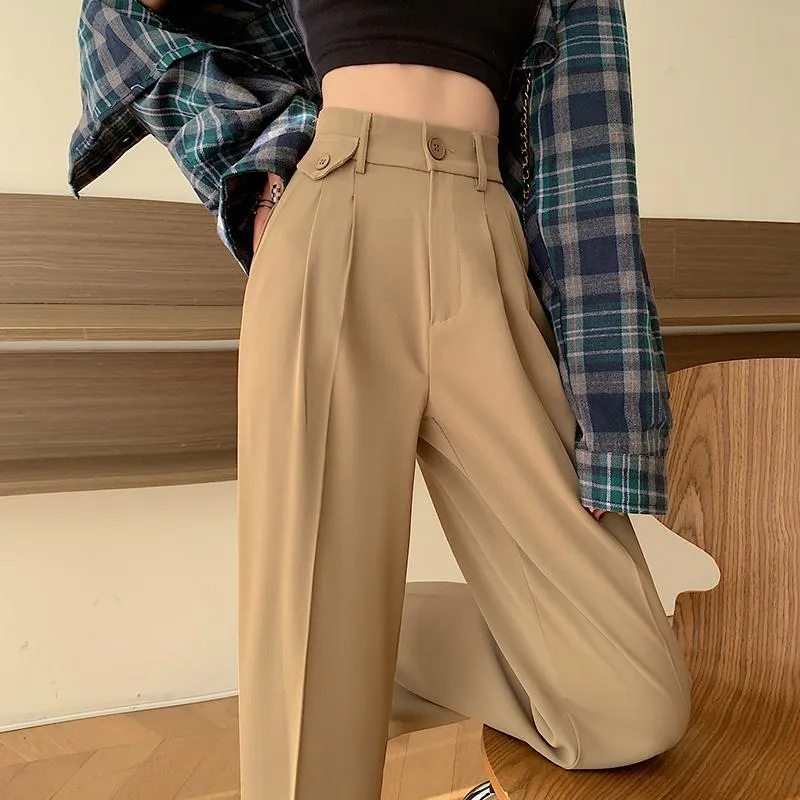 Trousers Draping Straight Floor-Length High-Waisted Loose Fit Wide-Leg Pants