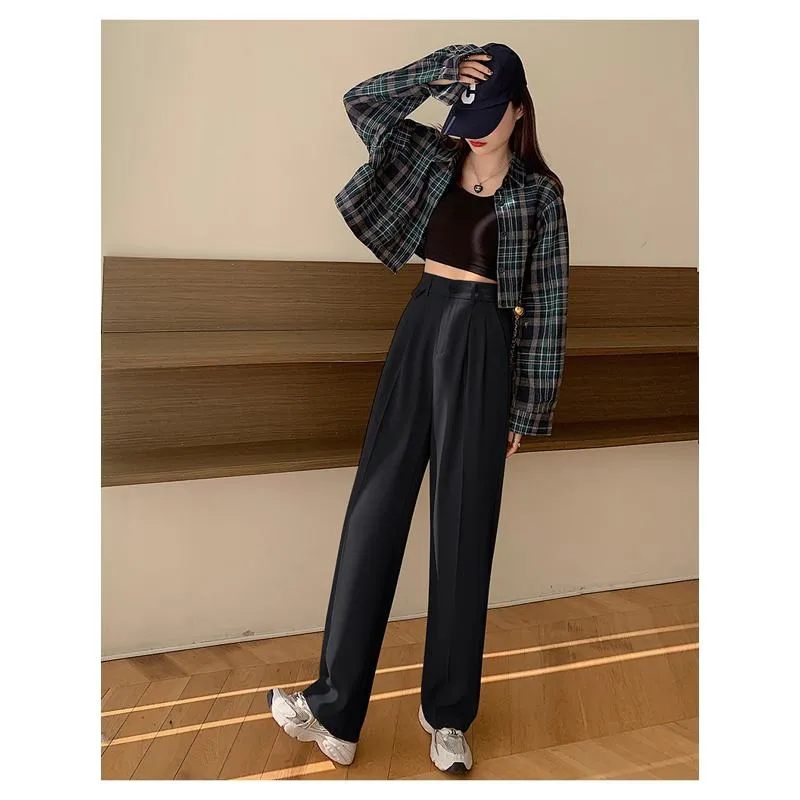 Trousers Draping Straight Floor-Length High-Waisted Loose Fit Wide-Leg Pants