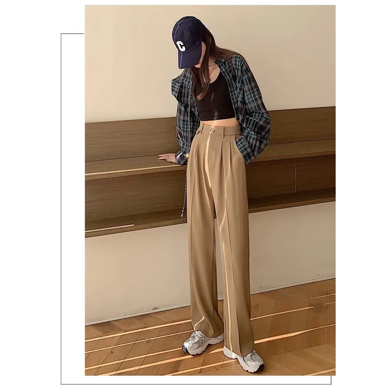 Trousers Draping Straight Floor-Length High-Waisted Loose Fit Wide-Leg Pants