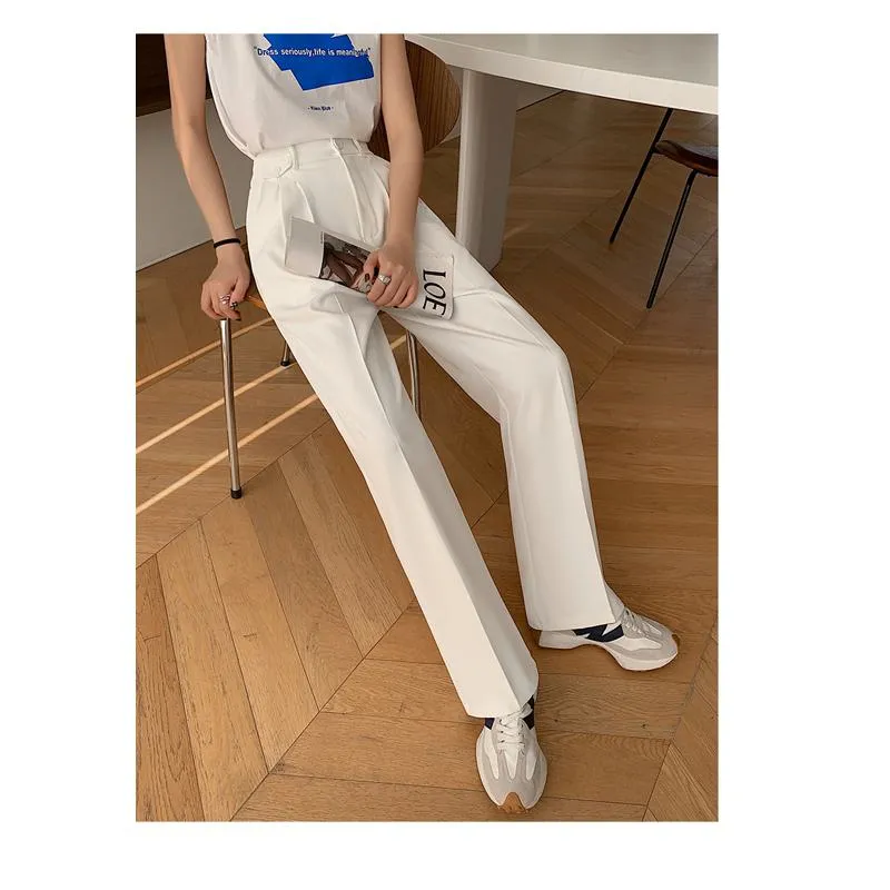 Trousers Draping Straight Floor-Length High-Waisted Loose Fit Wide-Leg Pants