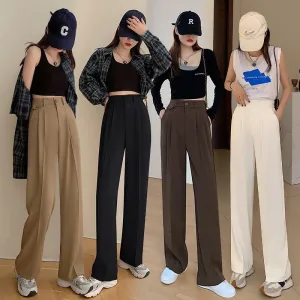 Trousers Draping Straight Floor-Length High-Waisted Loose Fit Wide-Leg Pants