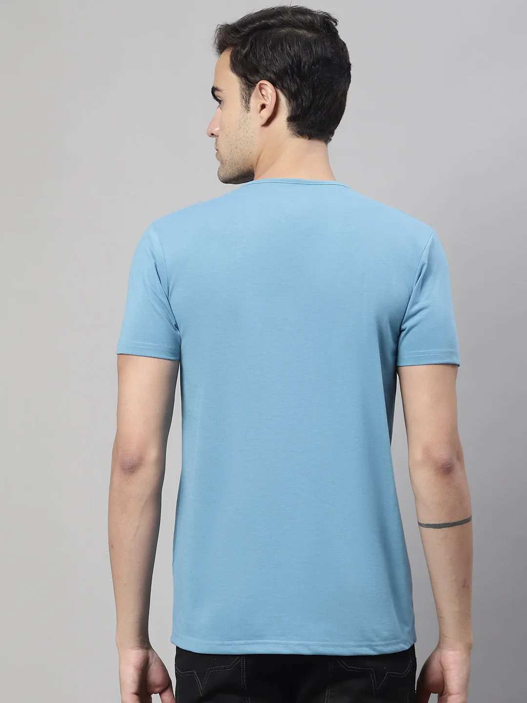 Vimal Jonney Round Neck Cotton Printed Blue T-Shirt for Men