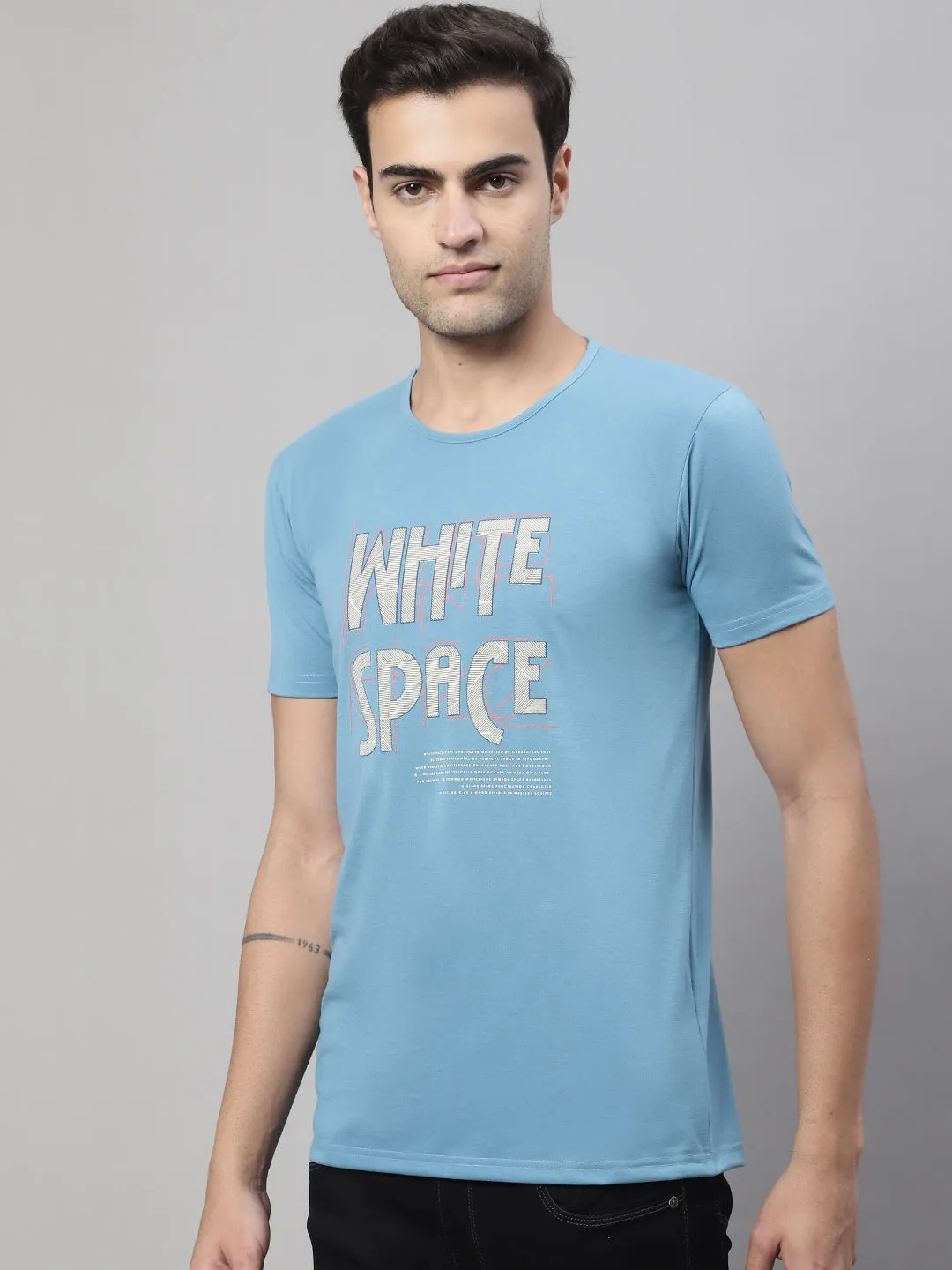 Vimal Jonney Round Neck Cotton Printed Blue T-Shirt for Men