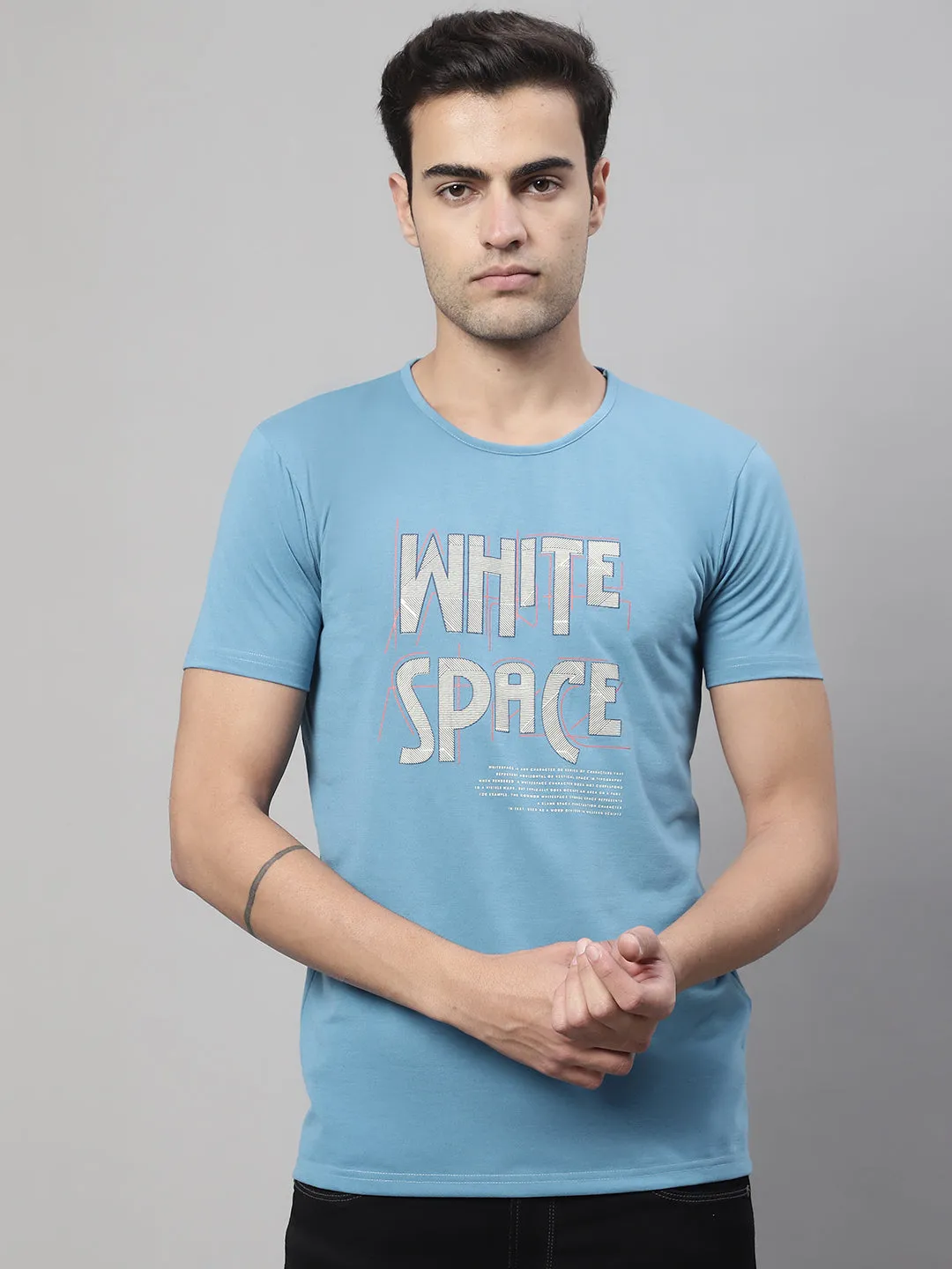 Vimal Jonney Round Neck Cotton Printed Blue T-Shirt for Men