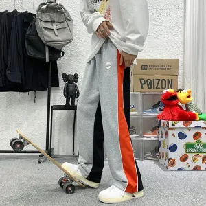 Wiaofellas - Autumn New Hong Kong Style Doll Scenery Color-blocking Labeling Mopping Pants Guard Pants Casual Pants Men