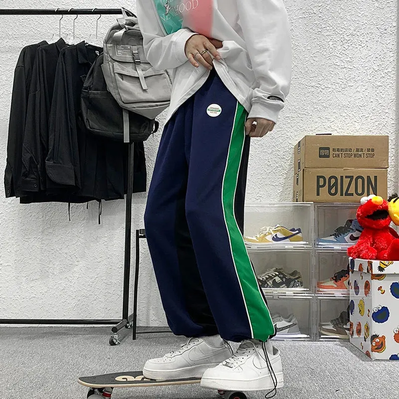 Wiaofellas - Autumn New Hong Kong Style Doll Scenery Color-blocking Labeling Mopping Pants Guard Pants Casual Pants Men