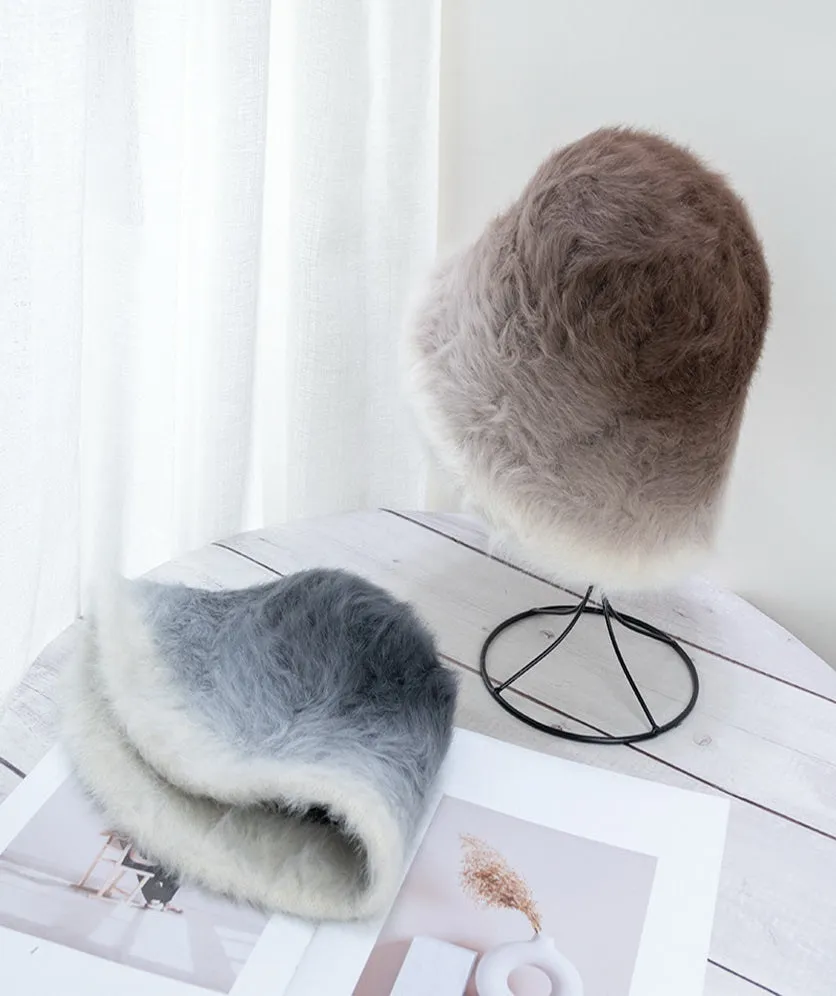 Winter Bucket Hat For Women Angora Gradient Fuzzy