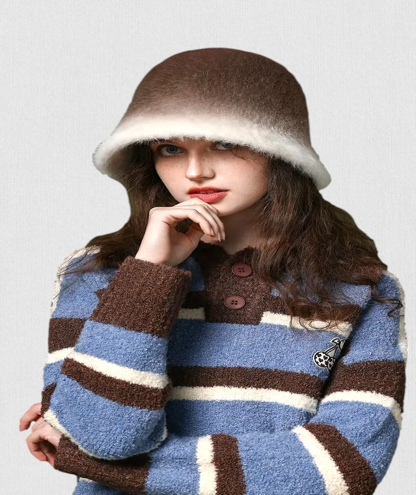 Winter Bucket Hat For Women Angora Gradient Fuzzy