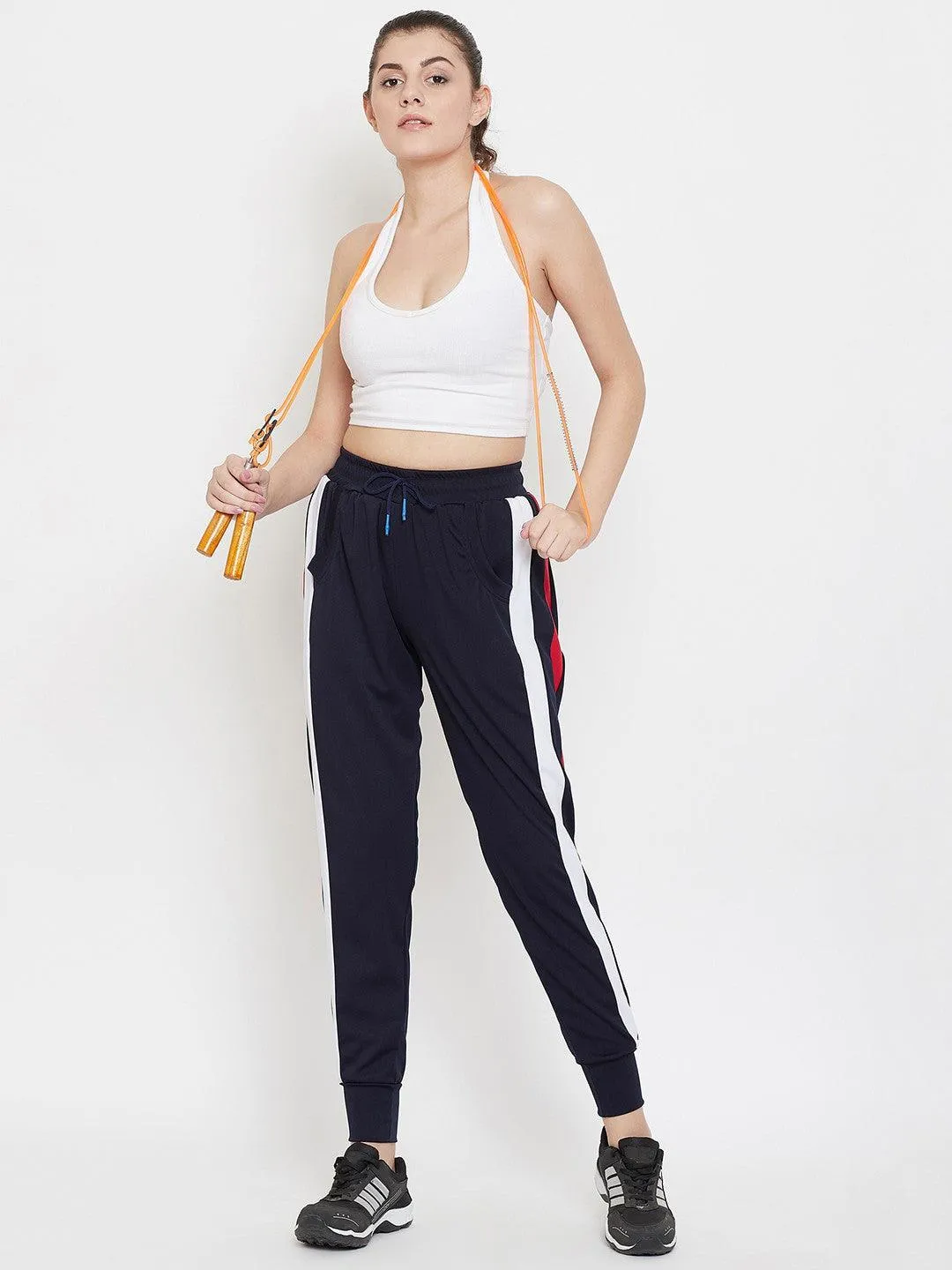 Women Black/White Colorblock Stripe Joggers