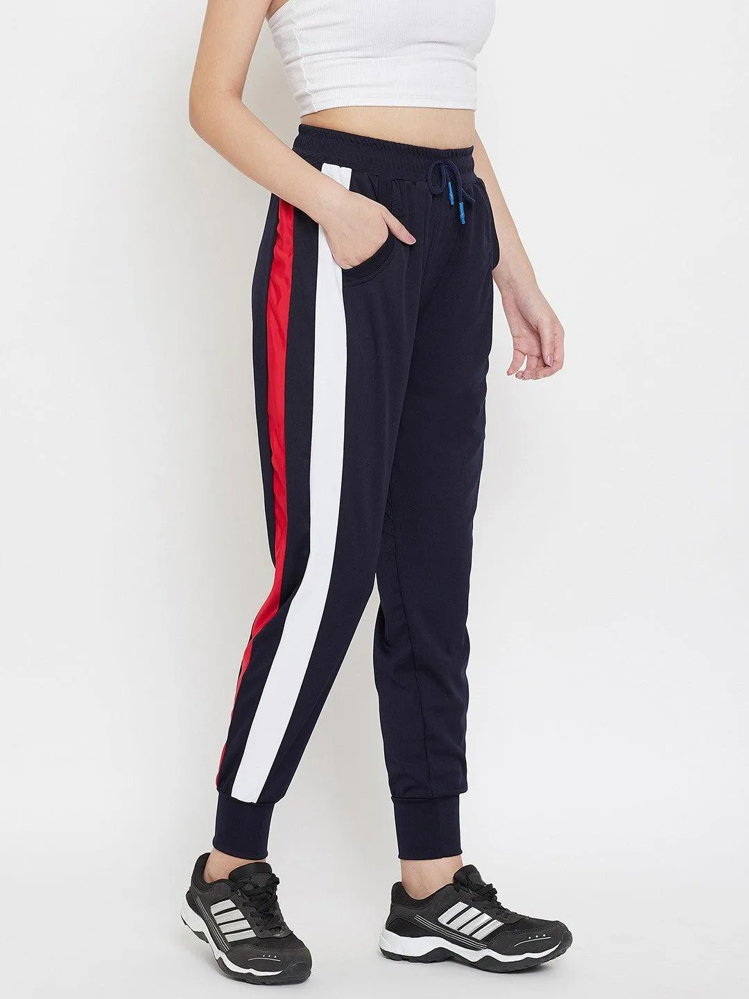 Women Black/White Colorblock Stripe Joggers