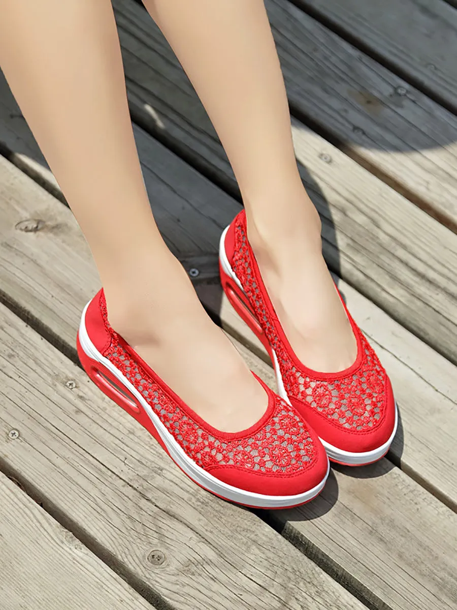 Women Summer Retro Lace Cutout Platform Shoes