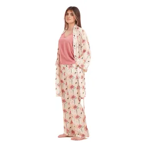 Women Summer satin 3 piece pajama set  Cashmere Top  Cashmere x Simon flowered kimono & Pants