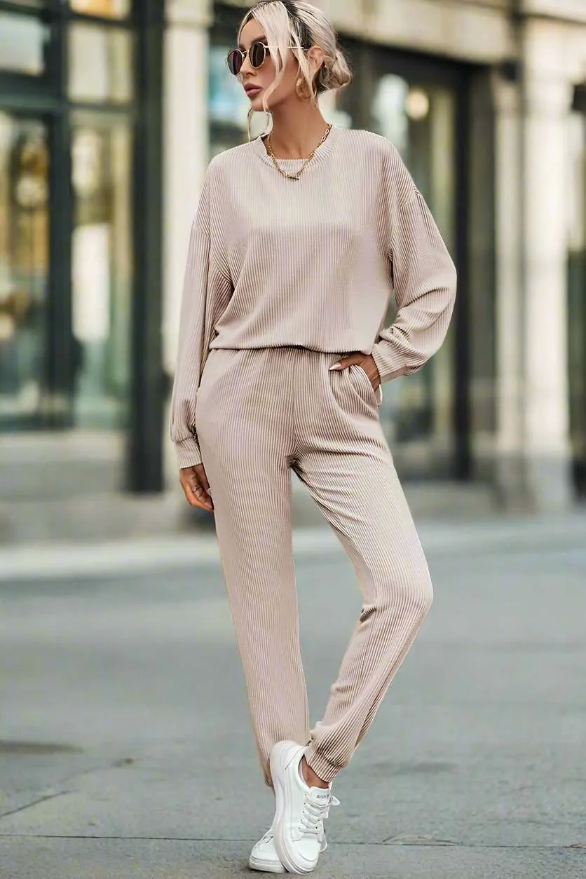 Women's Casual Long Sleeved Sweatshirt and Pants Loungewear Set