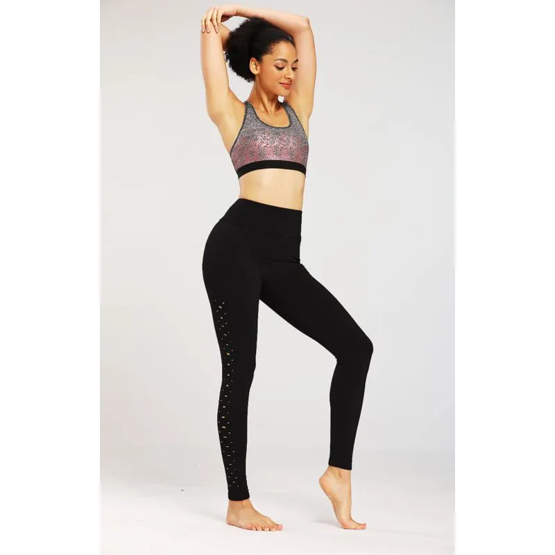 Yoga Tight-Fitting Distressed Sports Fitness Running Hollowed-Out Sports Leggings