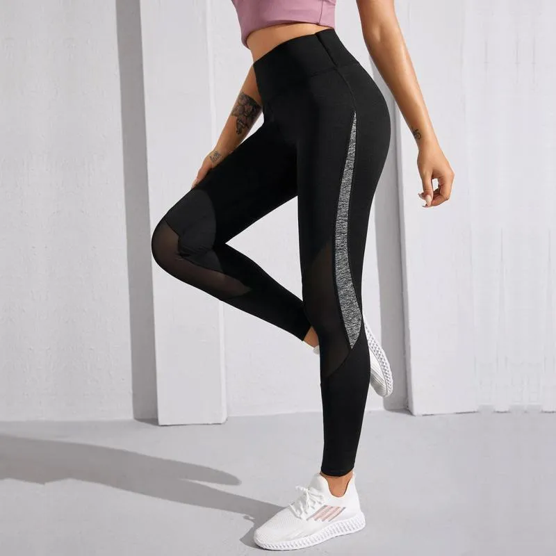 Yoga Tight-Fitting Elasticity Sports Fitness Cropped Patchwork Mesh Sports Leggings