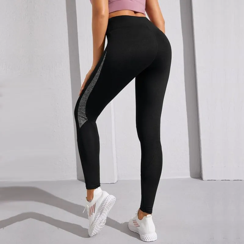 Yoga Tight-Fitting Elasticity Sports Fitness Cropped Patchwork Mesh Sports Leggings