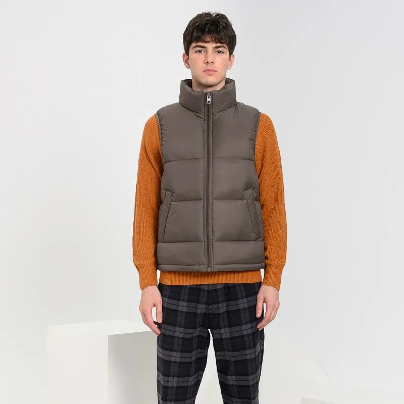 Zip-Up Cropped Stand-Up Collar Down Jacket Vest