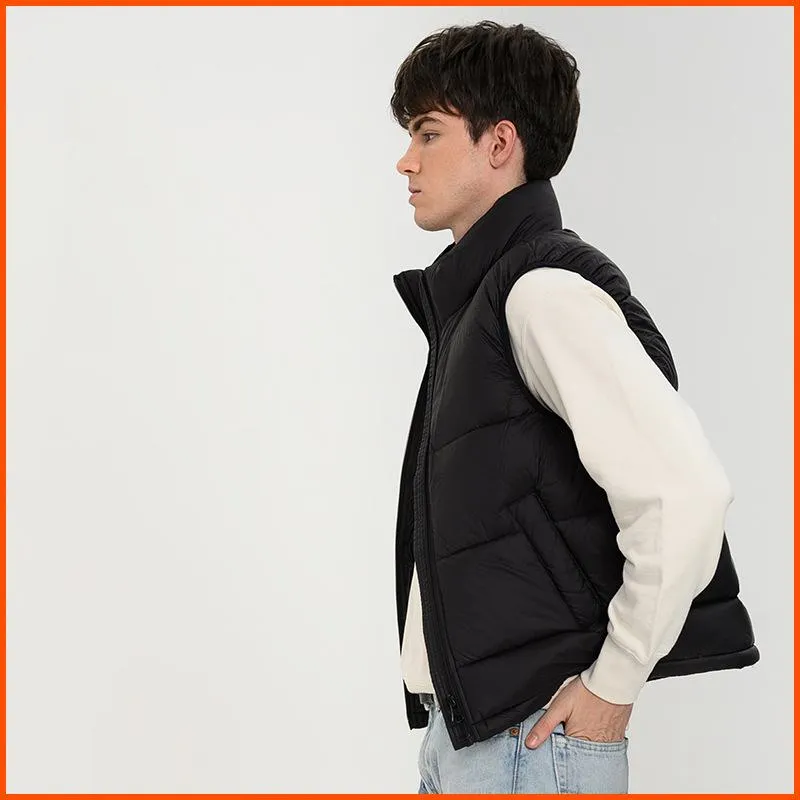 Zip-Up Cropped Stand-Up Collar Down Jacket Vest