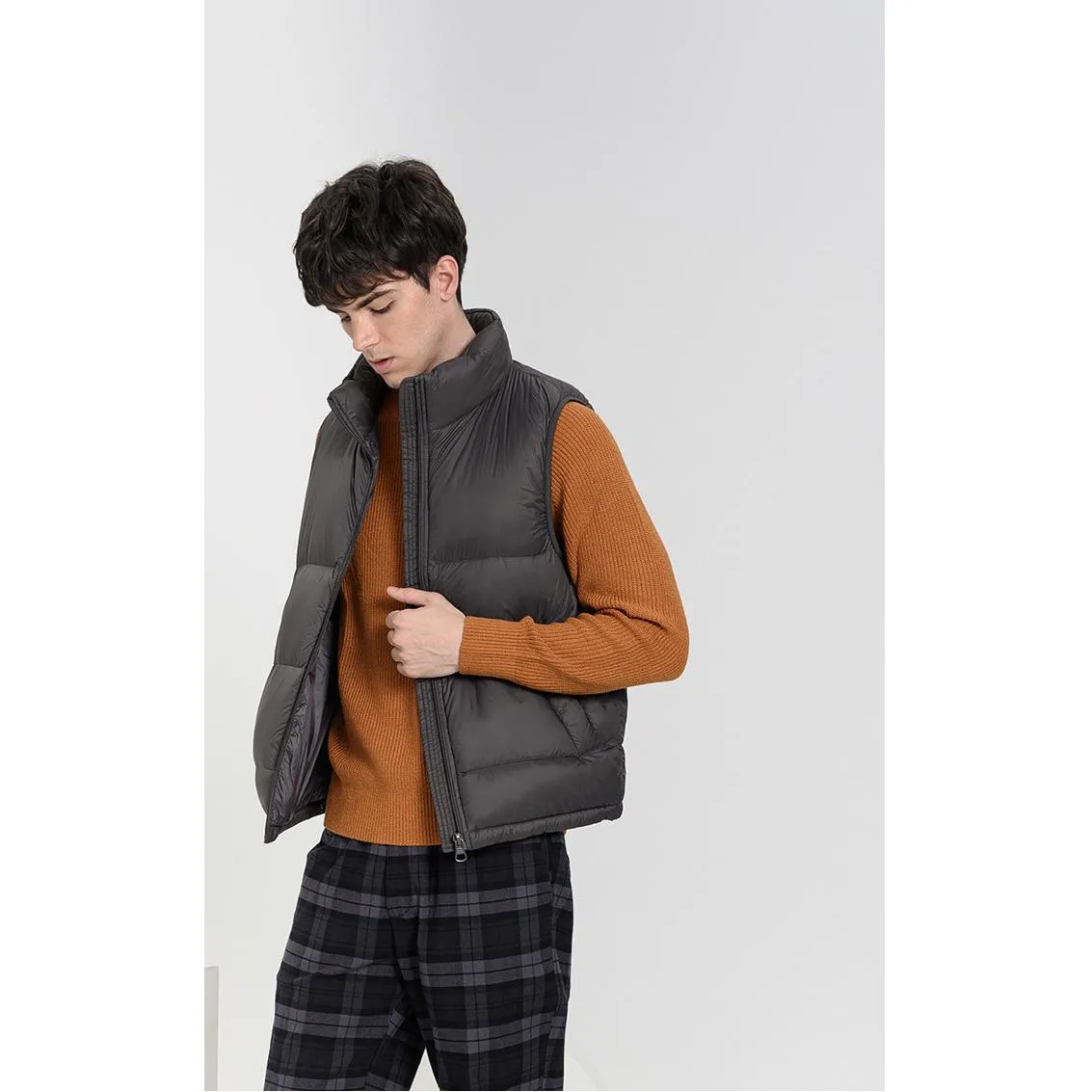 Zip-Up Cropped Stand-Up Collar Down Jacket Vest